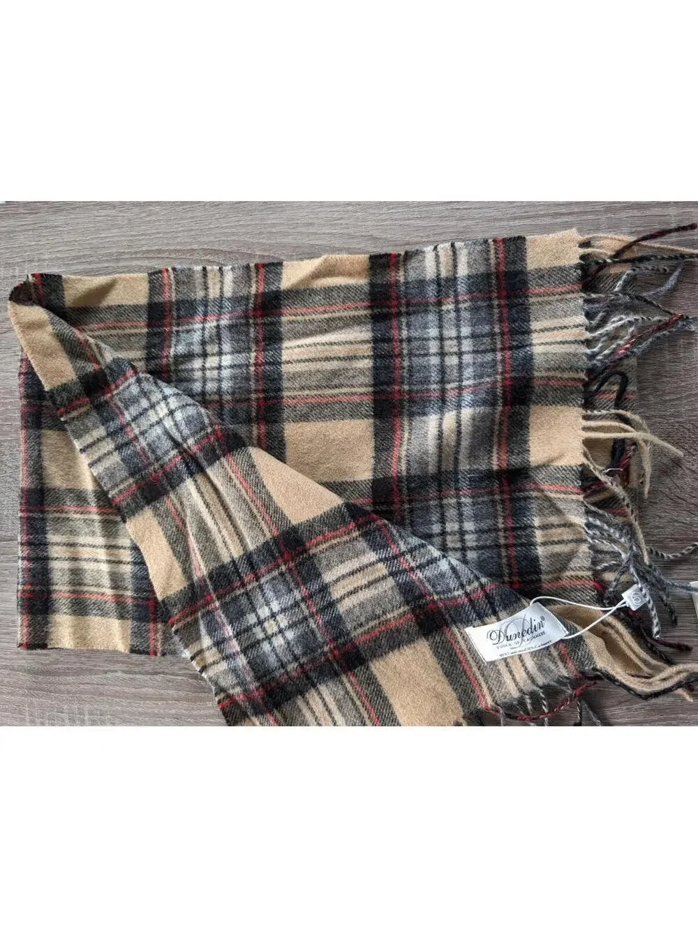 NWT Dunedin Tartan Plaid Scarf Stewart Camel Lambswool Cashmere Scotland